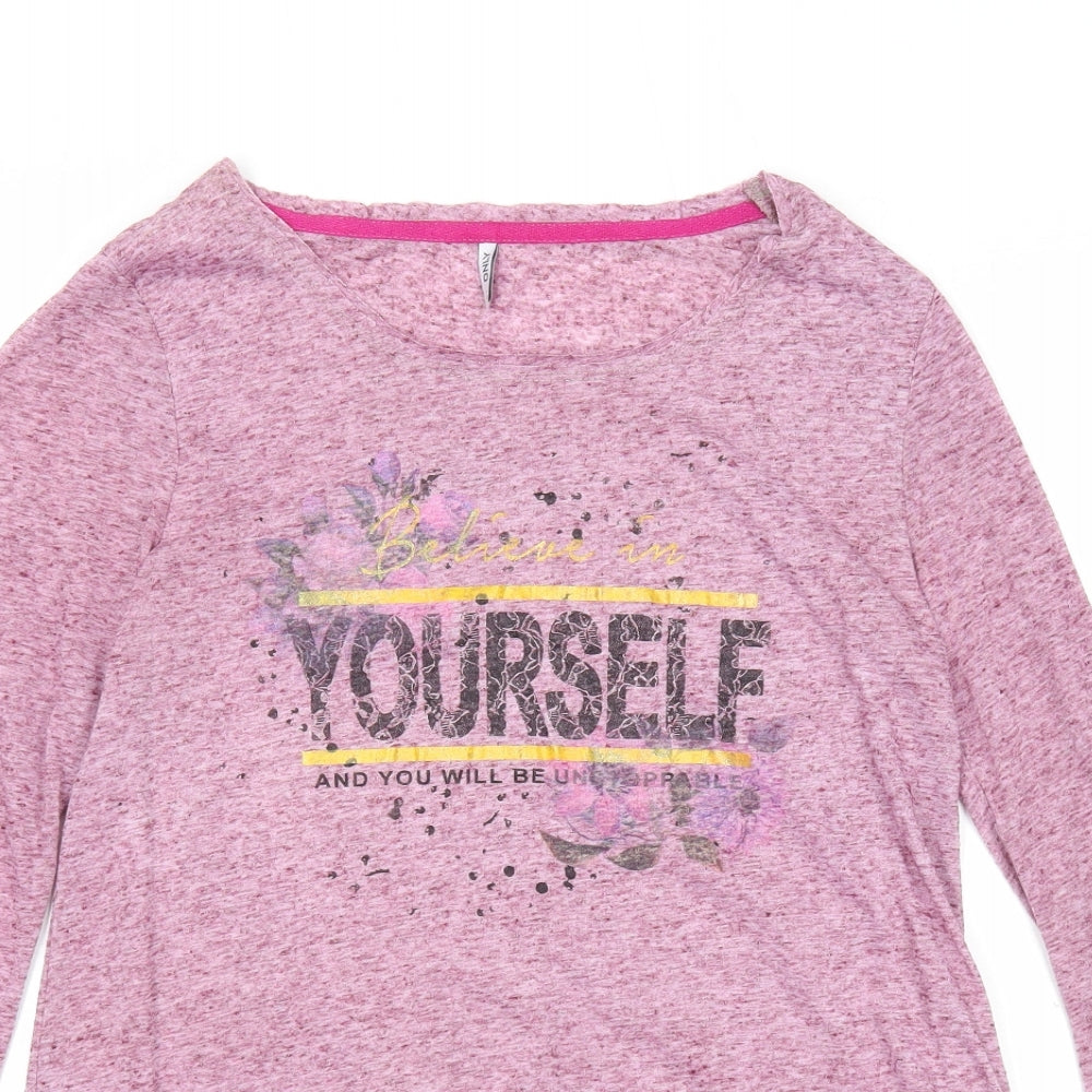 Only Womens Pink Geometric Polyester Basic T-Shirt Size S Round Neck - Believe in Yourself and you will be Unstopable