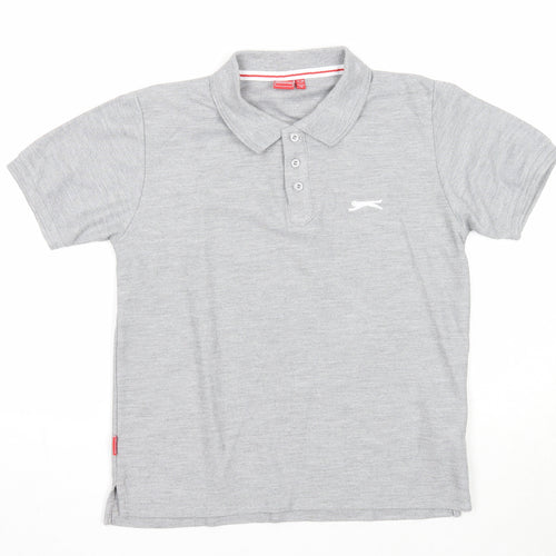 Slazenger Boys Grey Polyester Basic Polo Size 11-12 Years Collared Button