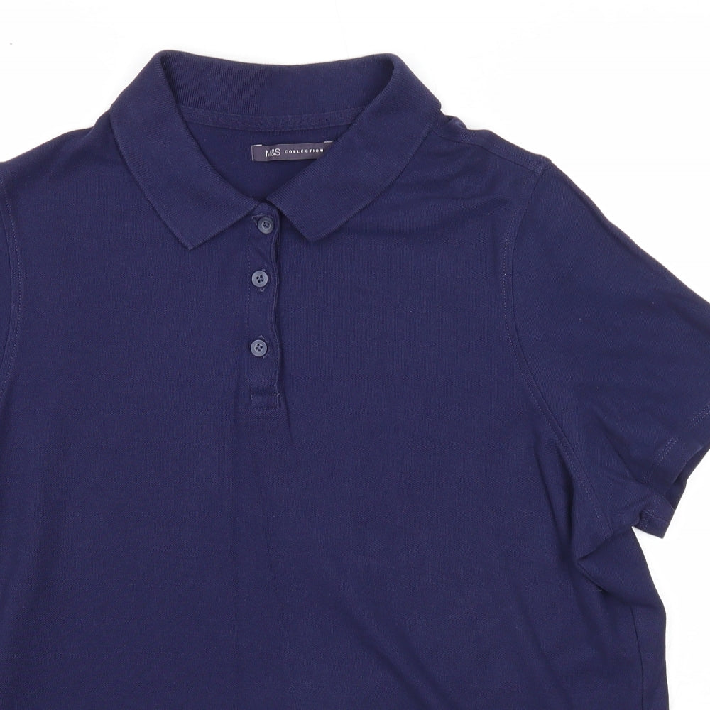 Marks and Spencer Womens Blue Cotton Basic Polo Size 18 Collared