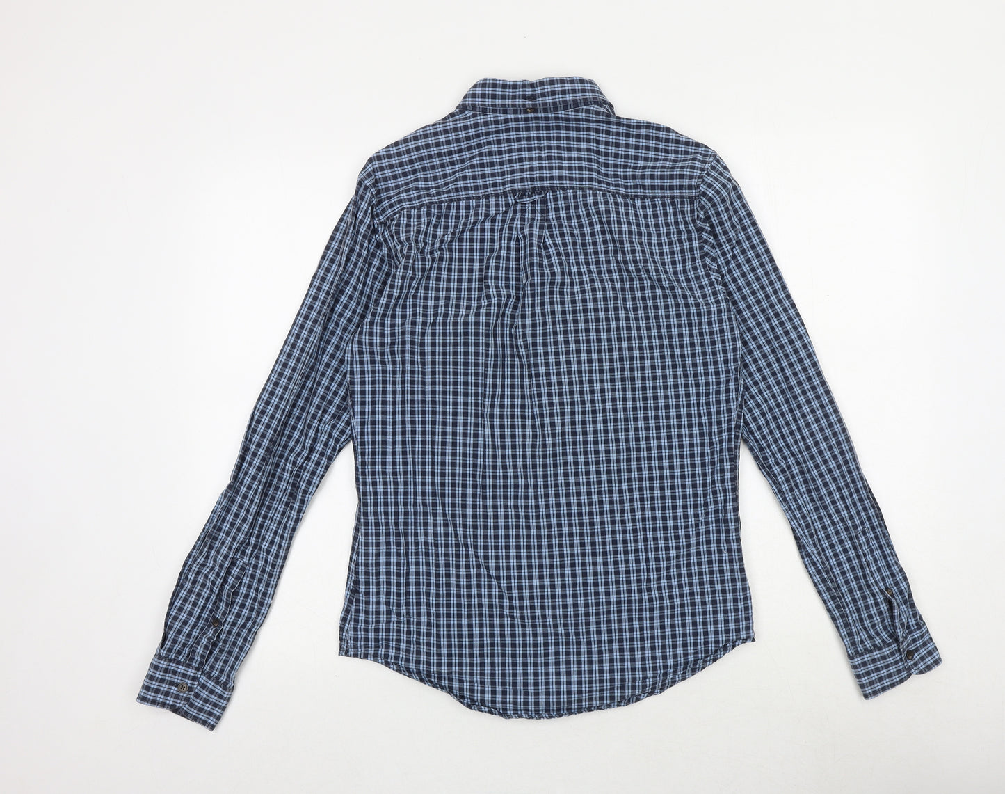 Debenhams Mens Blue Plaid Cotton Button-Up Size S Collared Button