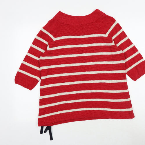 Marks and Spencer Womens Red Round Neck Striped Cotton Pullover Jumper Size 14 - Tie Detail