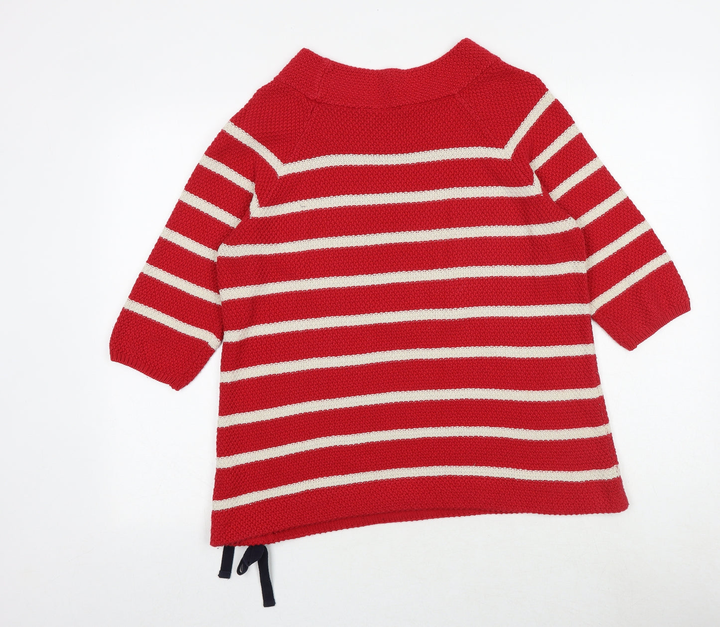 Marks and Spencer Womens Red Round Neck Striped Cotton Pullover Jumper Size 14 - Tie Detail