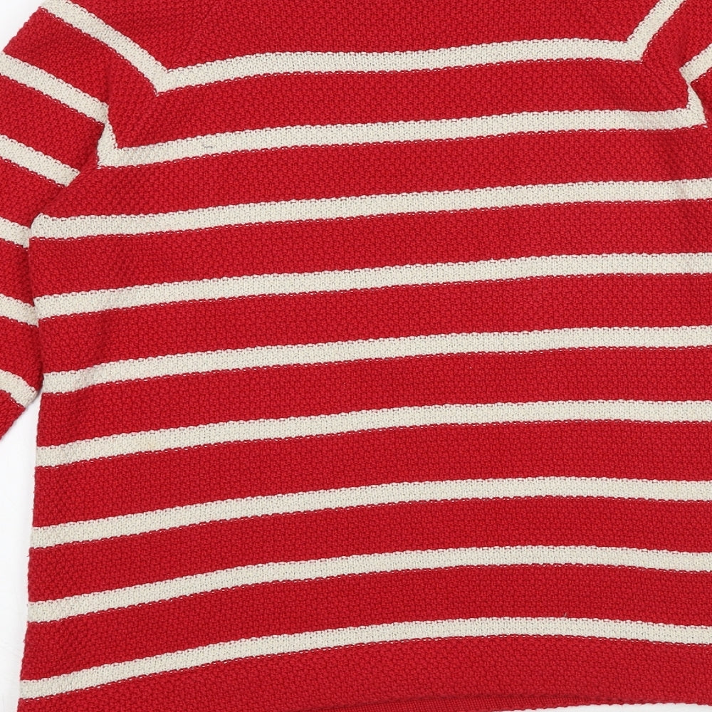 Marks and Spencer Womens Red Round Neck Striped Cotton Pullover Jumper Size 14 - Tie Detail