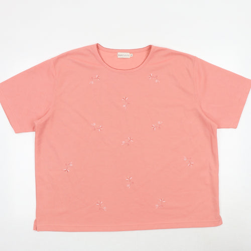 Bonmarché Womens Pink Polyester Basic T-Shirt Size XL Round Neck - Flower Detail