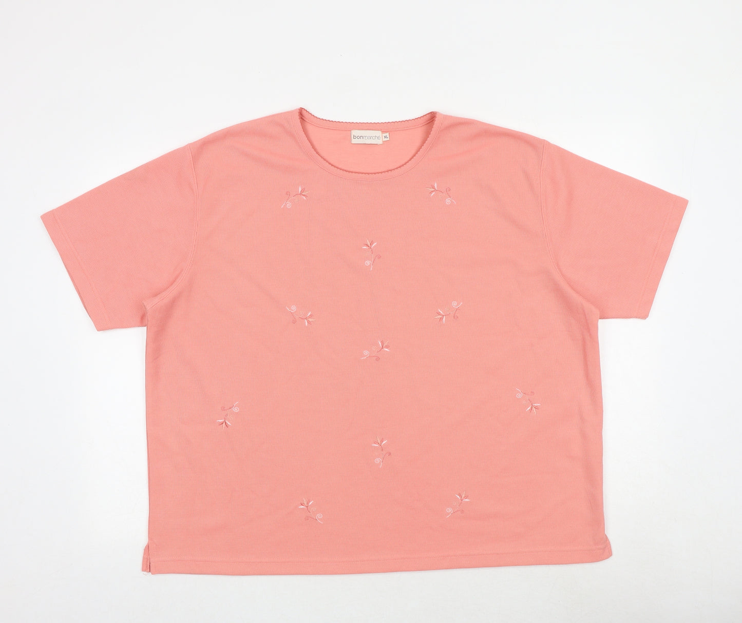 Bonmarché Womens Pink Polyester Basic T-Shirt Size XL Round Neck - Flower Detail