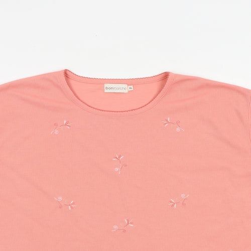 Bonmarché Womens Pink Polyester Basic T-Shirt Size XL Round Neck - Flower Detail