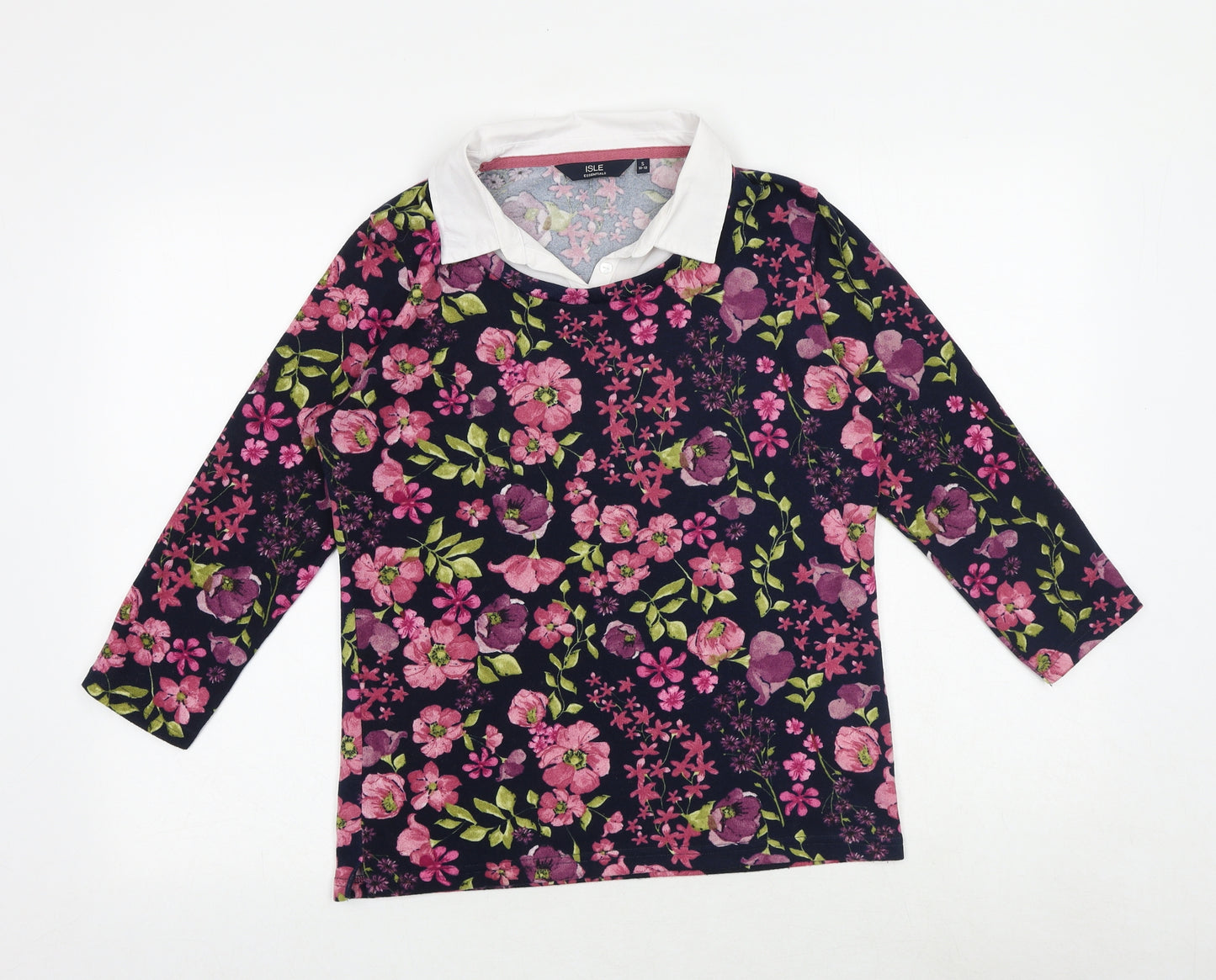 ISLE Womens Multicoloured Collared Floral Polyester Pullover Jumper Size S
