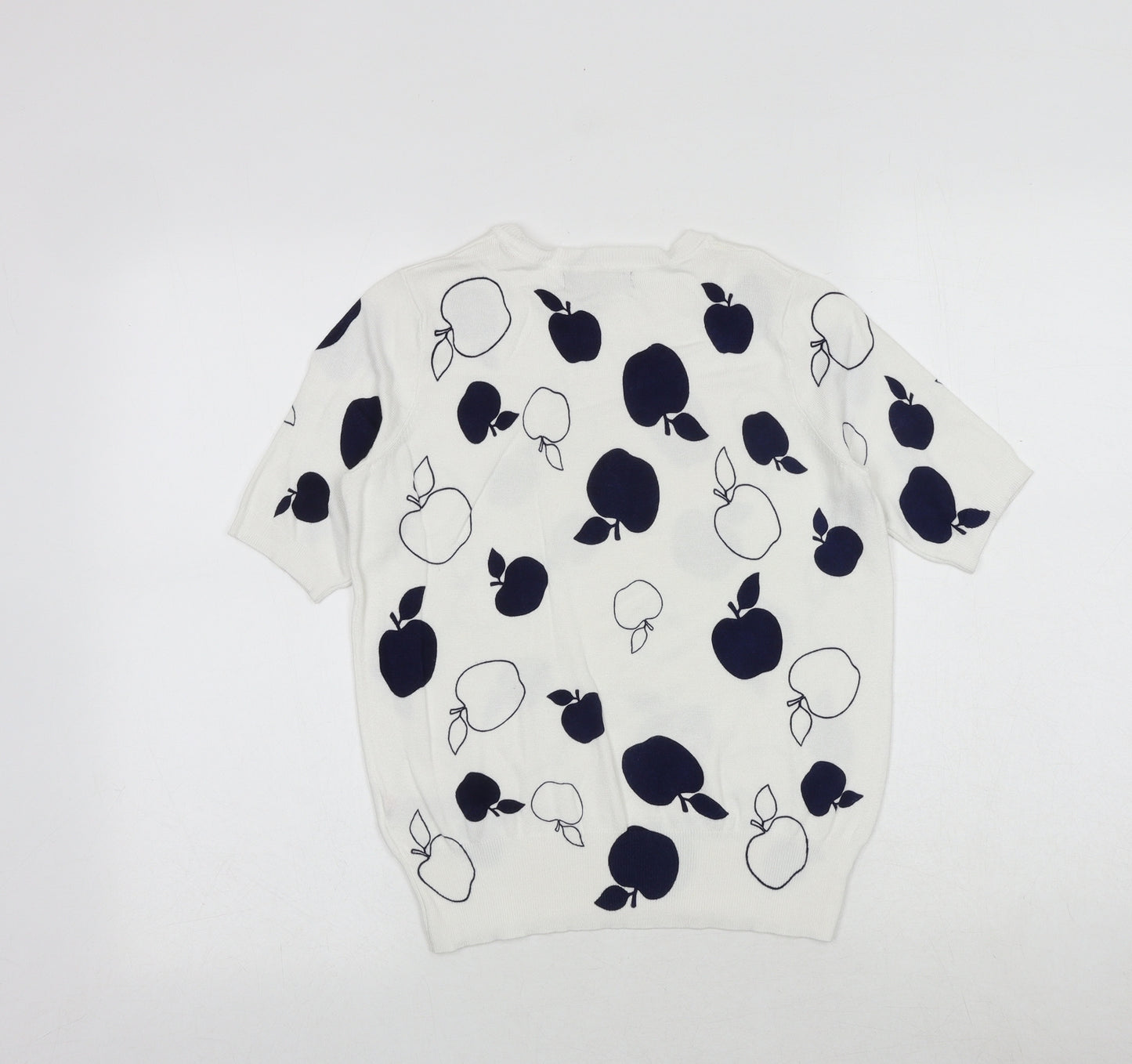 Marks and Spencer Womens White Round Neck Geometric Viscose Pullover Jumper Size 8 - Apple Print