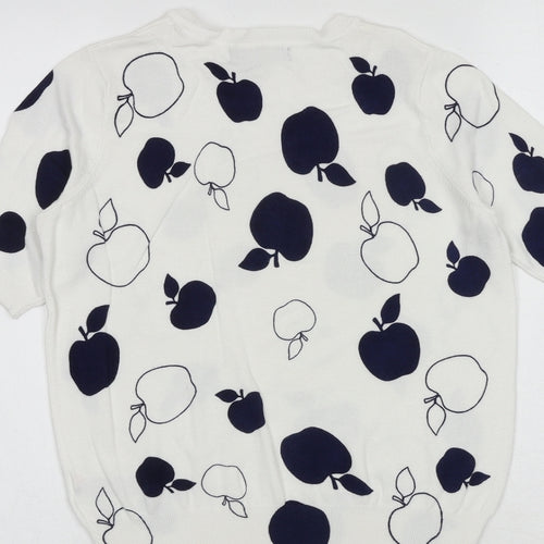 Marks and Spencer Womens White Round Neck Geometric Viscose Pullover Jumper Size 8 - Apple Print