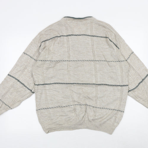 BHS Mens Brown V-Neck Striped Acrylic Pullover Jumper Size M Long Sleeve
