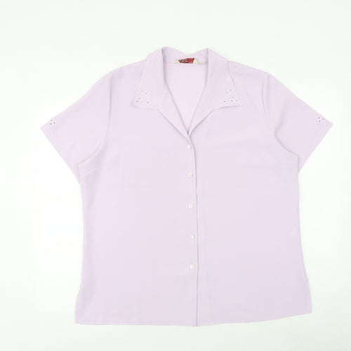 EWM Womens Purple Polyester Basic Button-Up Size 18 Collared - Broderie Anglaise Detail