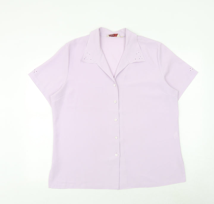 EWM Womens Purple Polyester Basic Button-Up Size 18 Collared - Broderie Anglaise Detail