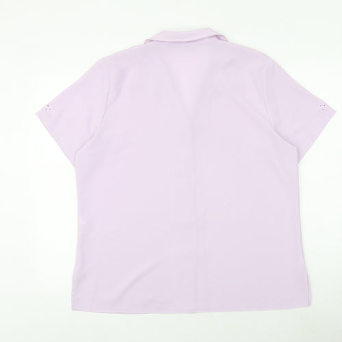 EWM Womens Purple Polyester Basic Button-Up Size 18 Collared - Broderie Anglaise Detail