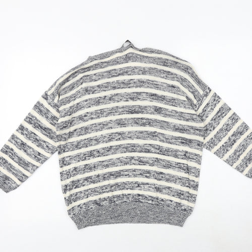 Dorothy Perkins Womens Grey Boat Neck Striped 100% Cotton Pullover Jumper Size 14 - Embellished Neckline