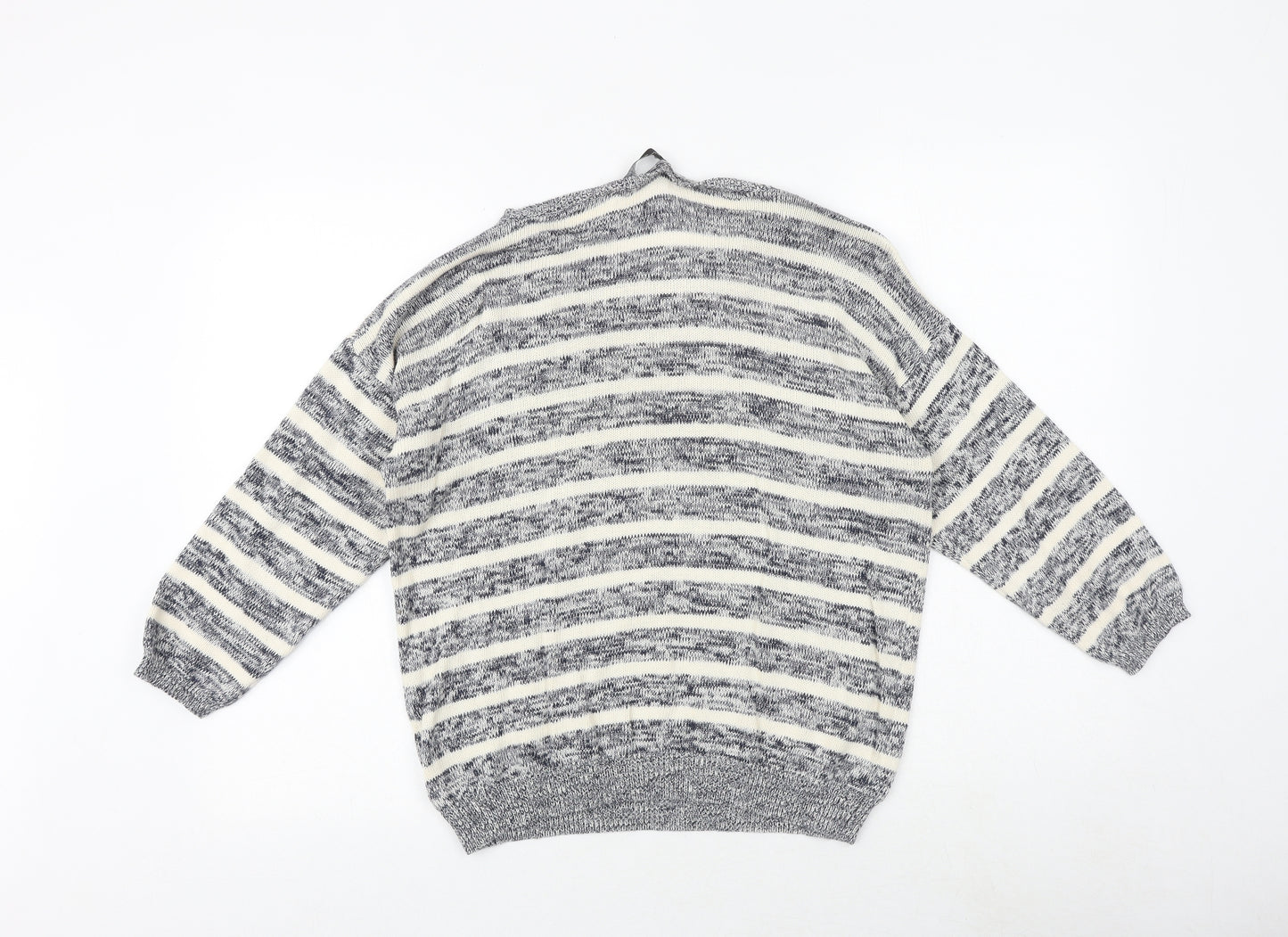 Dorothy Perkins Womens Grey Boat Neck Striped 100% Cotton Pullover Jumper Size 14 - Embellished Neckline