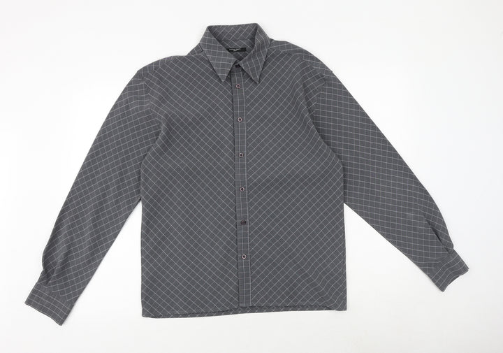 St Bernard Mens Grey Argyle/Diamond Polyester Button-Up Size S Collared Button
