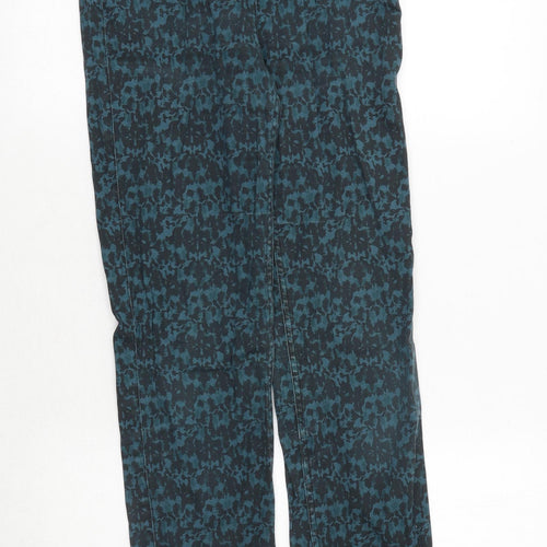 H&M Womens Green Geometric Cotton Skinny Jeans Size 10 Regular Zip