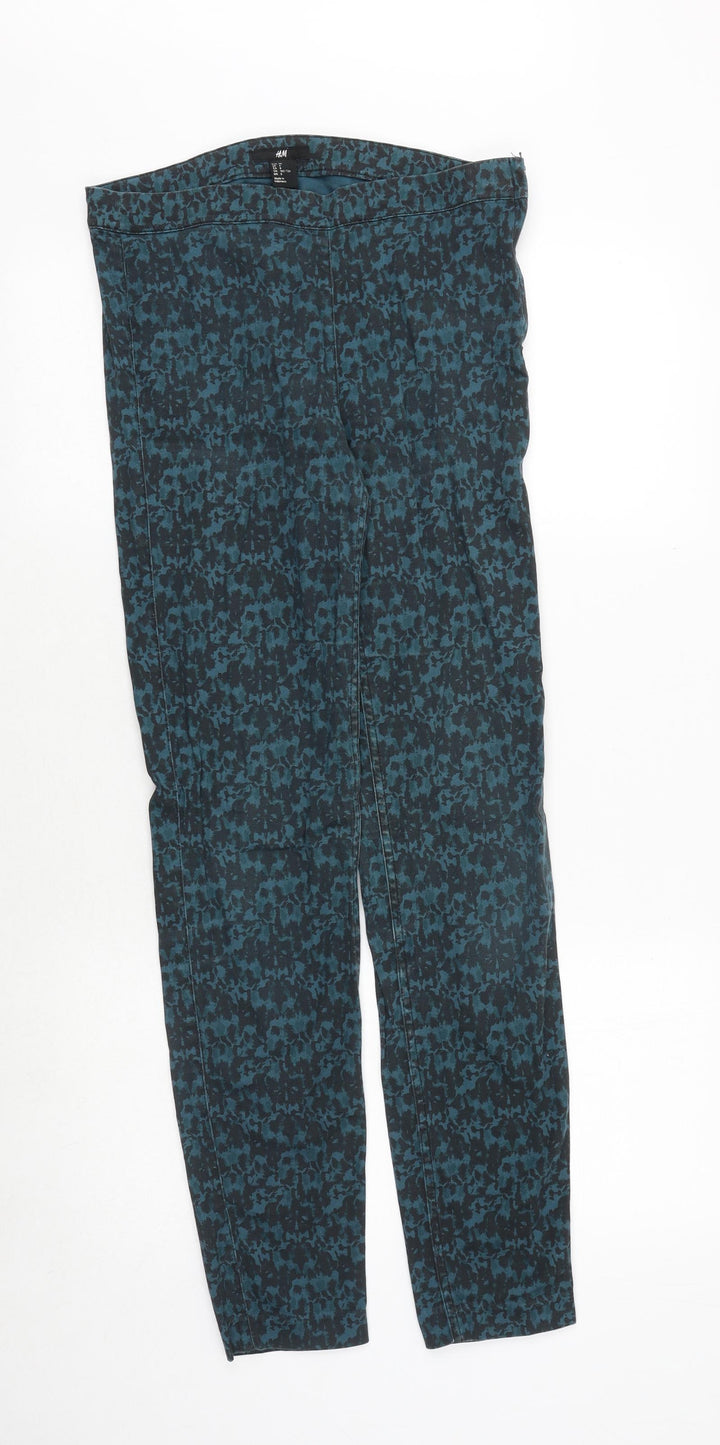 H&M Womens Green Geometric Cotton Skinny Jeans Size 10 Regular Zip