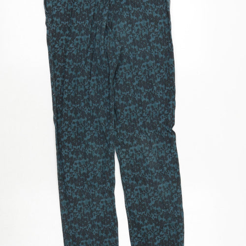 H&M Womens Green Geometric Cotton Skinny Jeans Size 10 Regular Zip