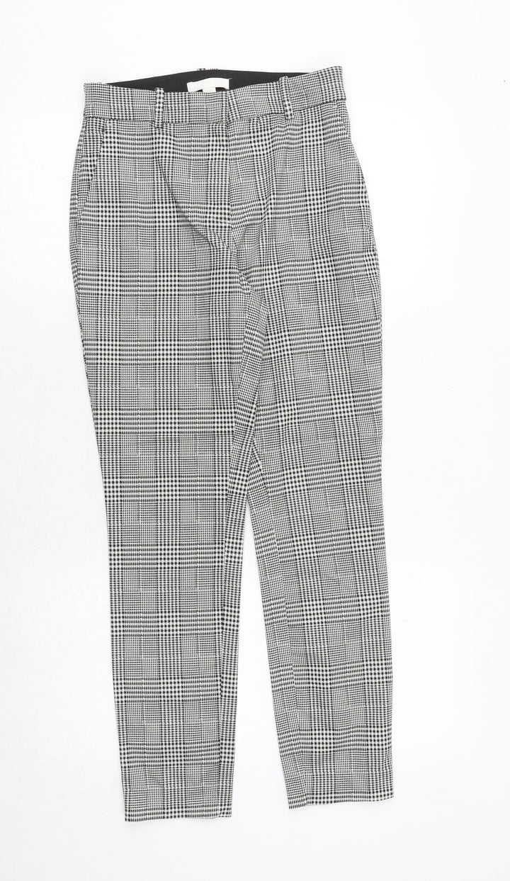 H&M Womens Grey Plaid Cotton Trousers Size 8 Regular Zip