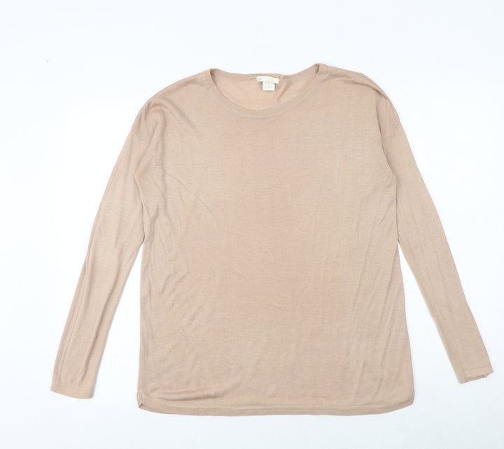 H&M Womens Beige Boat Neck Polyester Pullover Jumper Size XS