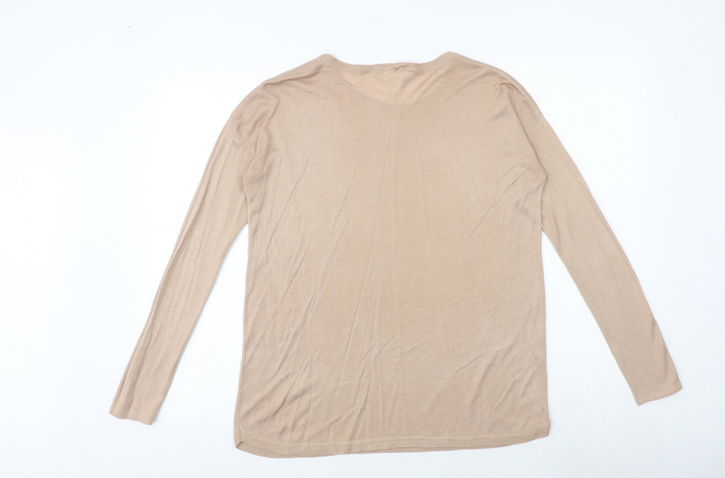 H&M Womens Beige Boat Neck Polyester Pullover Jumper Size XS