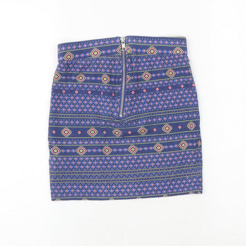 New Look Girls Blue Geometric Cotton Bandage Skirt Size 10-11 Years Regular Zip