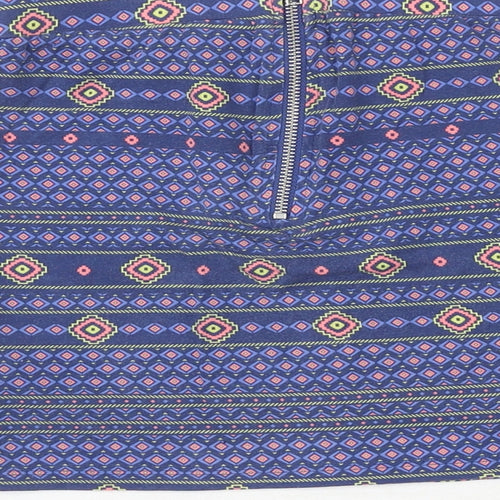 New Look Girls Blue Geometric Cotton Bandage Skirt Size 10-11 Years Regular Zip