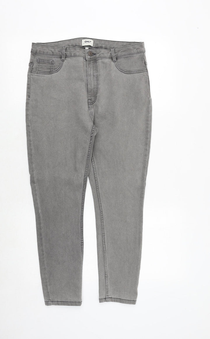 Only Womens Grey Cotton Skinny Jeans Size XL Regular Zip