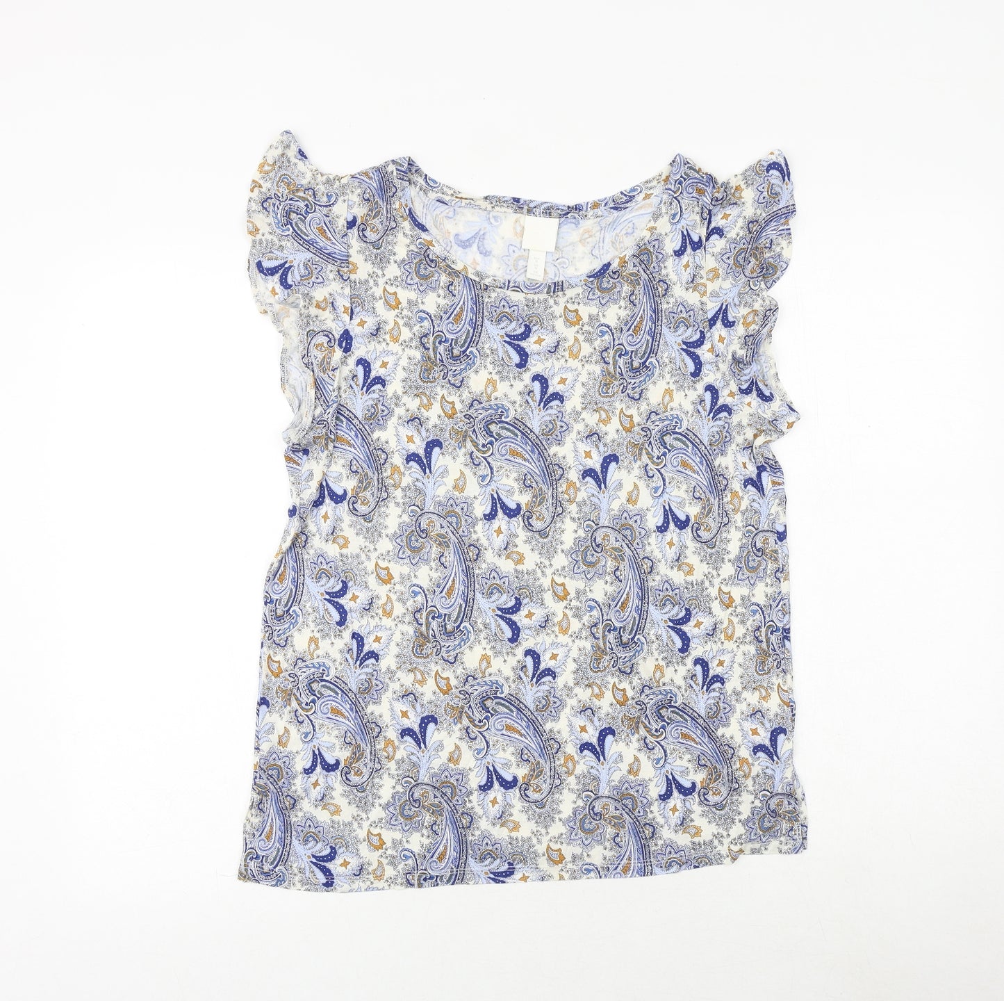 H&M Womens Blue Geometric Viscose Basic Blouse Size M Round Neck