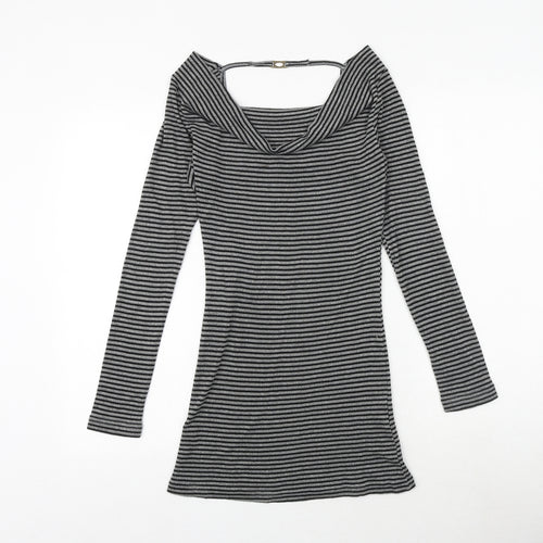 VILA Womens Black Striped Polyester Jumper Dress Size M Cowl Neck Pullover