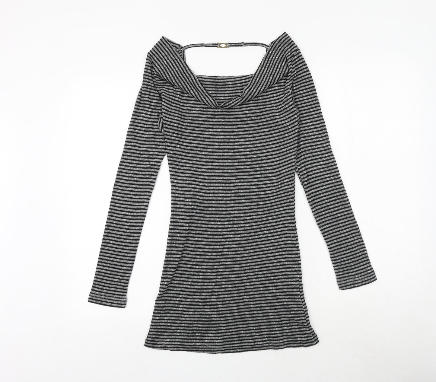 VILA Womens Black Striped Polyester Jumper Dress Size M Cowl Neck Pullover