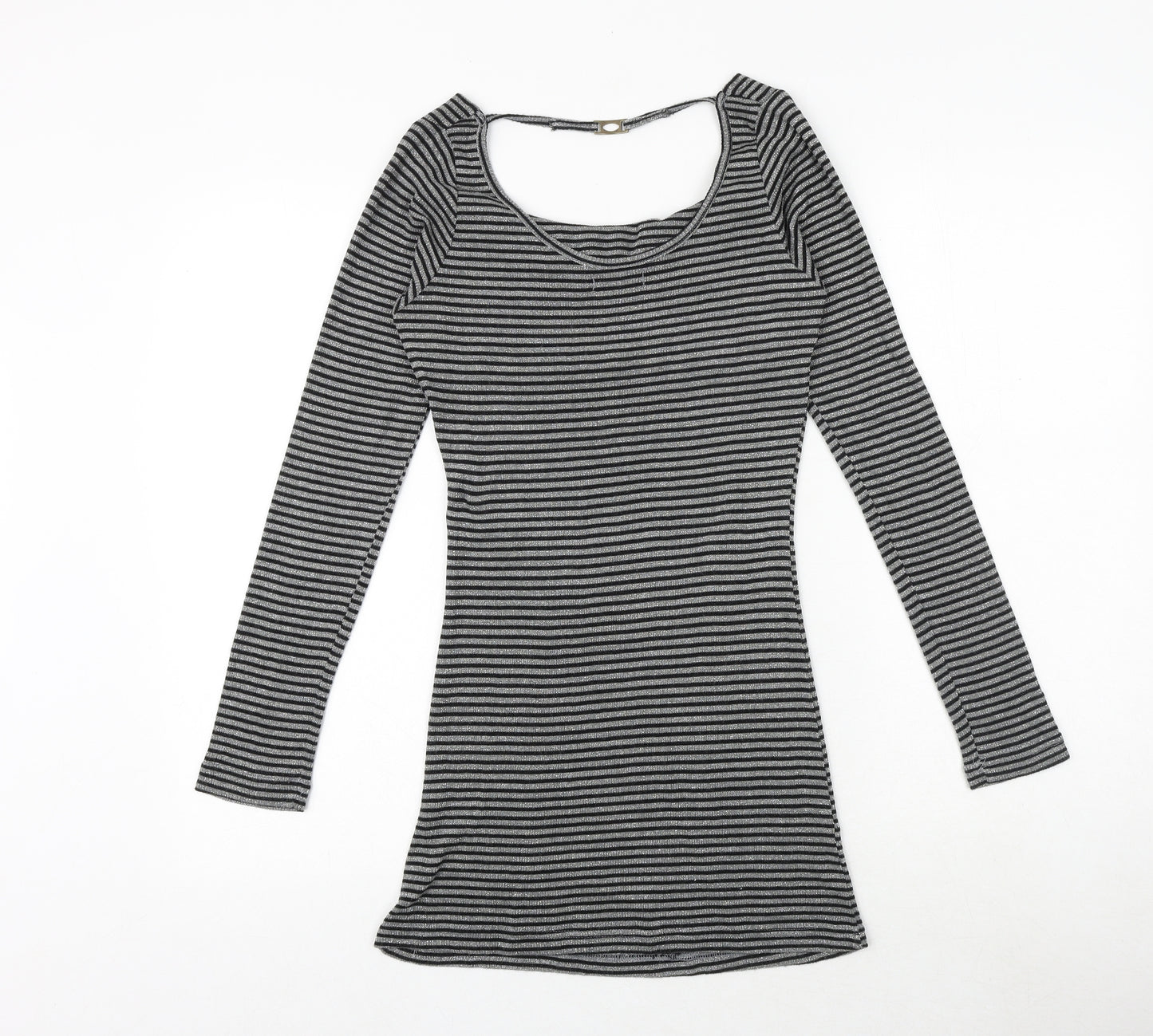 VILA Womens Black Striped Polyester Jumper Dress Size M Cowl Neck Pullover