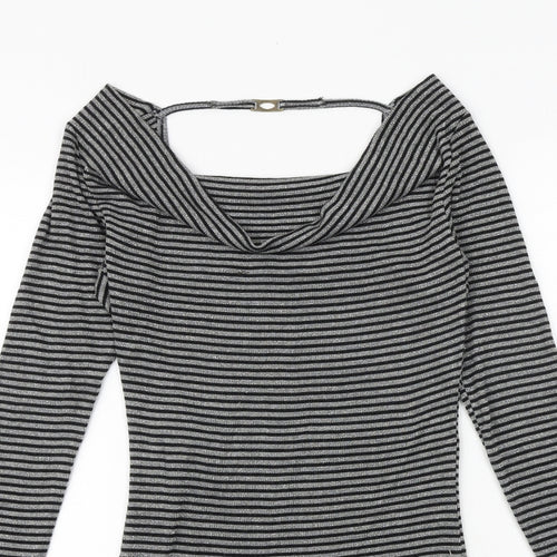 VILA Womens Black Striped Polyester Jumper Dress Size M Cowl Neck Pullover