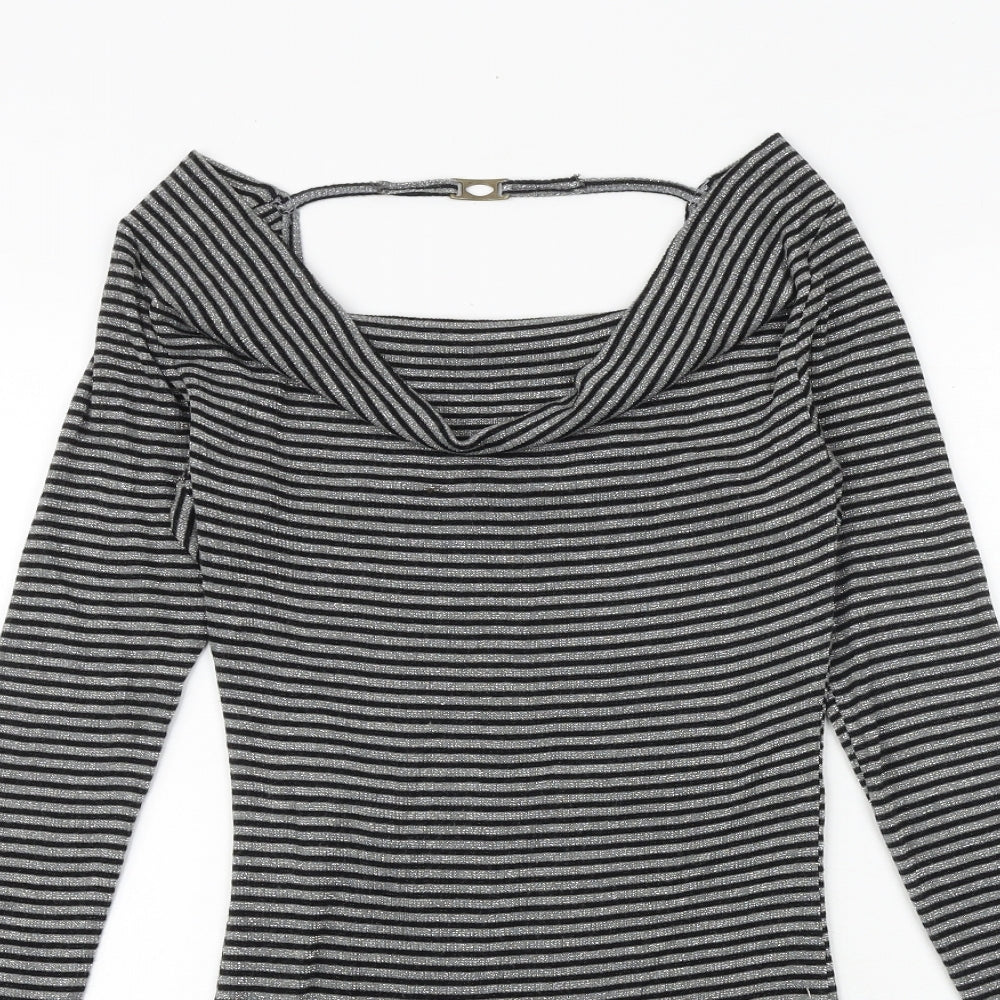 VILA Womens Black Striped Polyester Jumper Dress Size M Cowl Neck Pullover