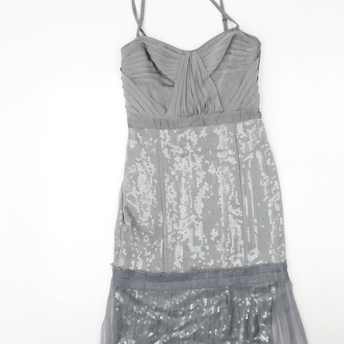 Debenhams Womens Grey Polyester Slip Dress Size 8 Sweetheart Zip