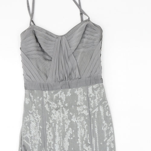 Debenhams Womens Grey Polyester Slip Dress Size 8 Sweetheart Zip