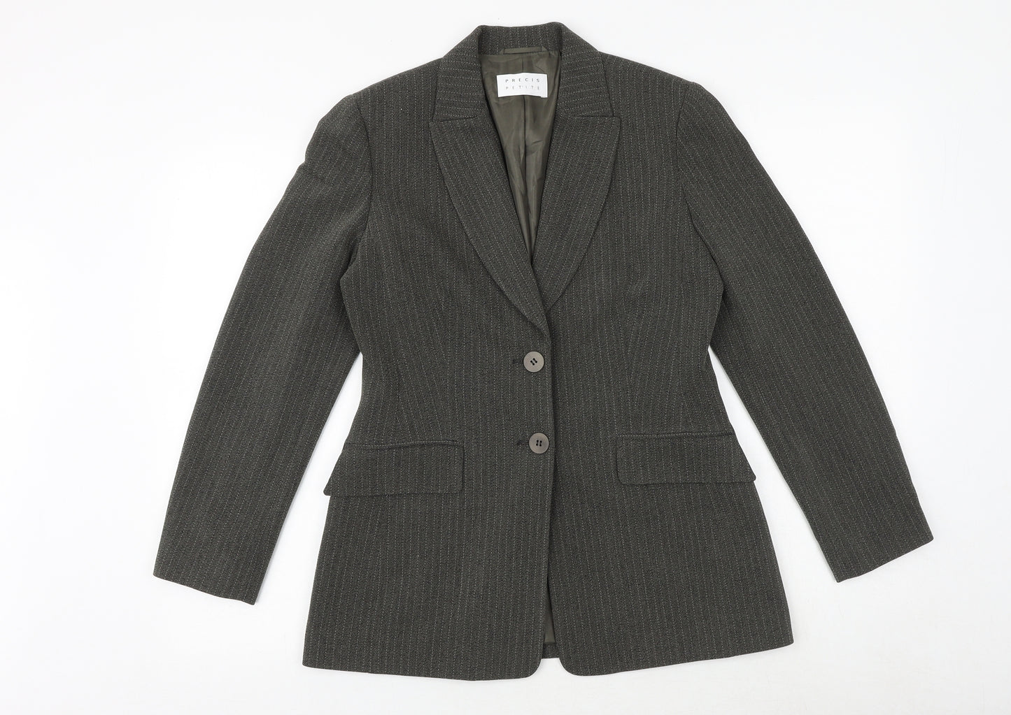 Precis Womens Green Striped Jacket Blazer Size 10 Button