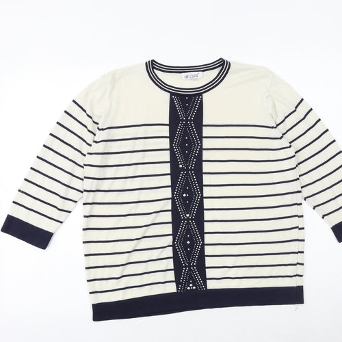 Fay Louise Womens Blue Round Neck Striped Acrylic Pullover Jumper Size XL