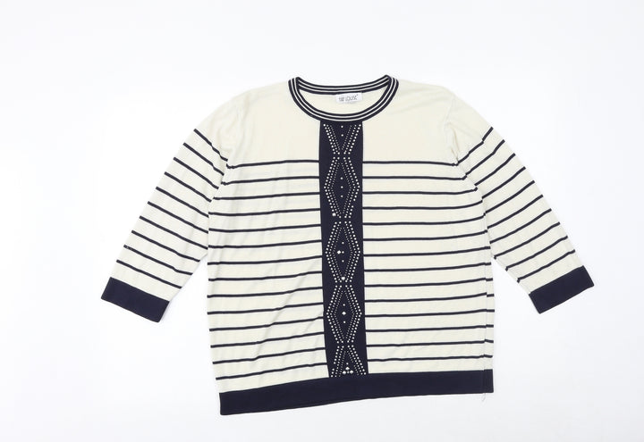 Fay Louise Womens Blue Round Neck Striped Acrylic Pullover Jumper Size XL