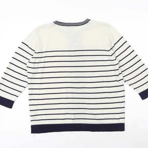Fay Louise Womens Blue Round Neck Striped Acrylic Pullover Jumper Size XL