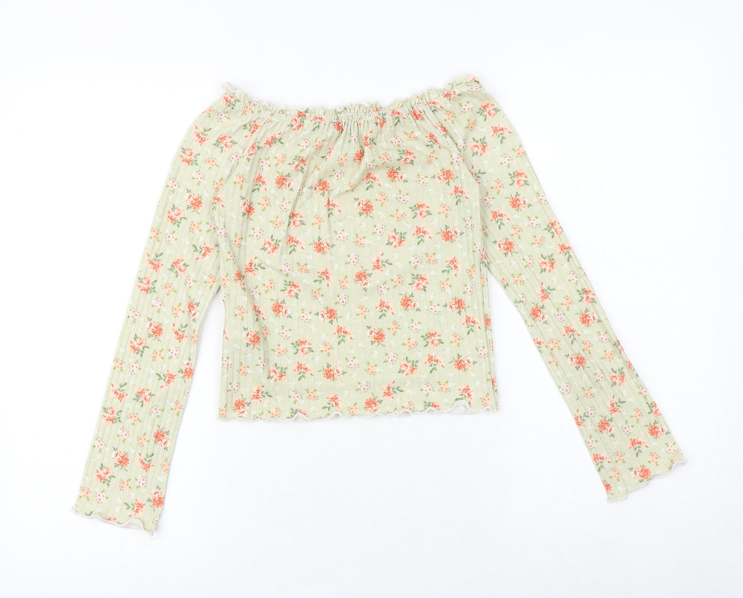 New Look Womens Green Floral Polyester Basic Blouse Size 8 Off the Shoulder