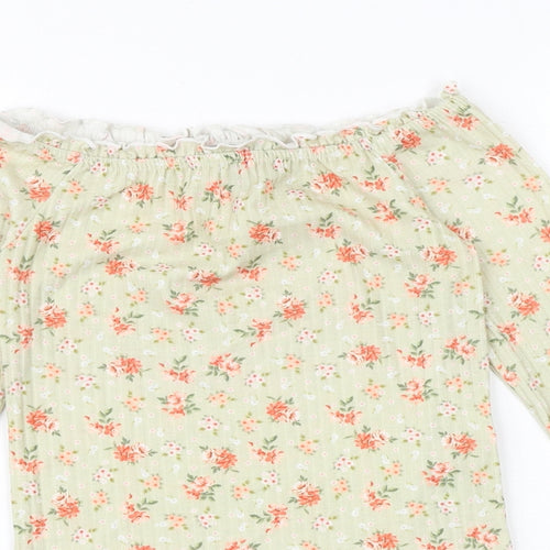 New Look Womens Green Floral Polyester Basic Blouse Size 8 Off the Shoulder