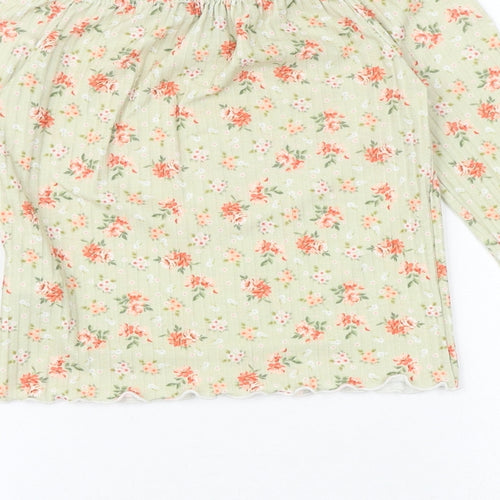 New Look Womens Green Floral Polyester Basic Blouse Size 8 Off the Shoulder