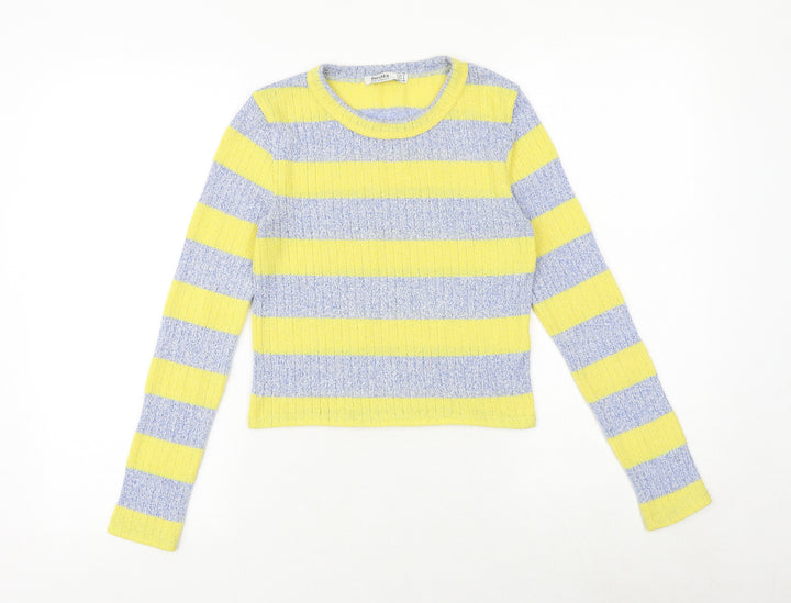 Bershka Womens Multicoloured Boat Neck Striped Polyester Pullover Jumper Size S