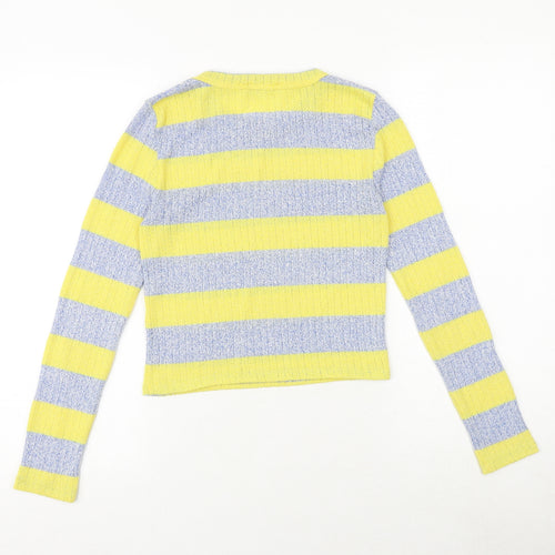 Bershka Womens Multicoloured Boat Neck Striped Polyester Pullover Jumper Size S