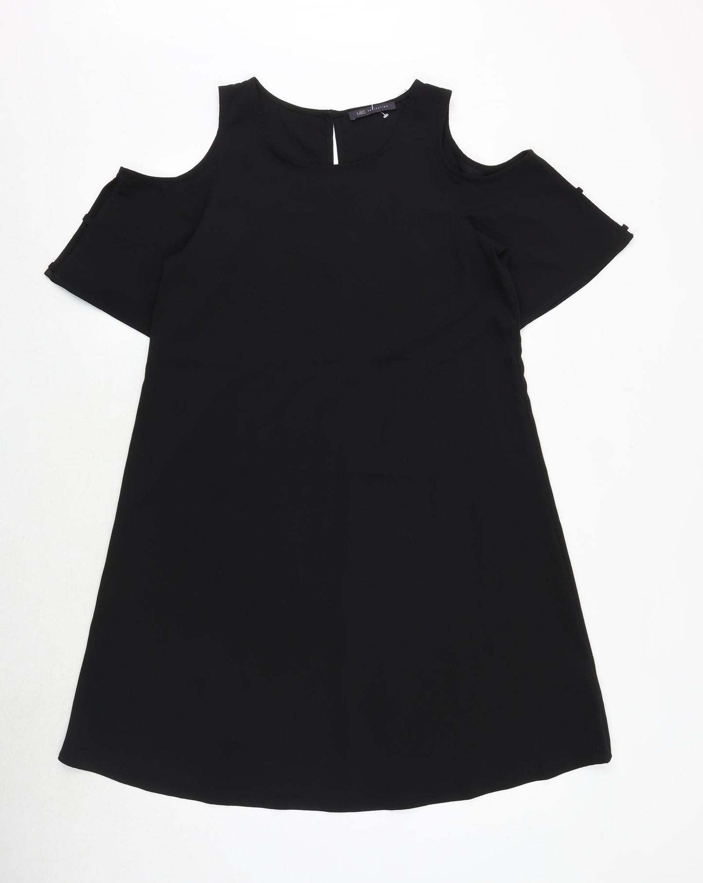 Marks and Spencer Womens Black Polyester T-Shirt Dress Size 10 Round Neck Button - Cold Shoulder