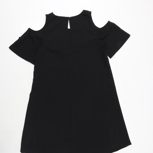 Marks and Spencer Womens Black Polyester T-Shirt Dress Size 10 Round Neck Button - Cold Shoulder