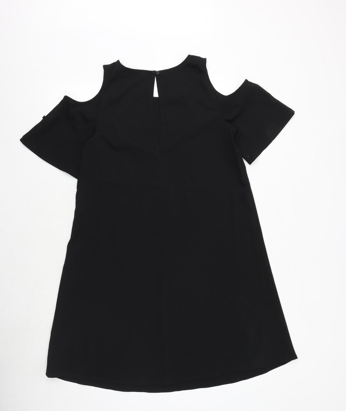 Marks and Spencer Womens Black Polyester T-Shirt Dress Size 10 Round Neck Button - Cold Shoulder