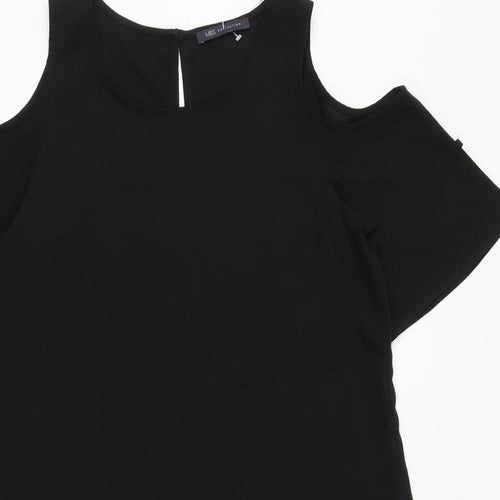 Marks and Spencer Womens Black Polyester T-Shirt Dress Size 10 Round Neck Button - Cold Shoulder